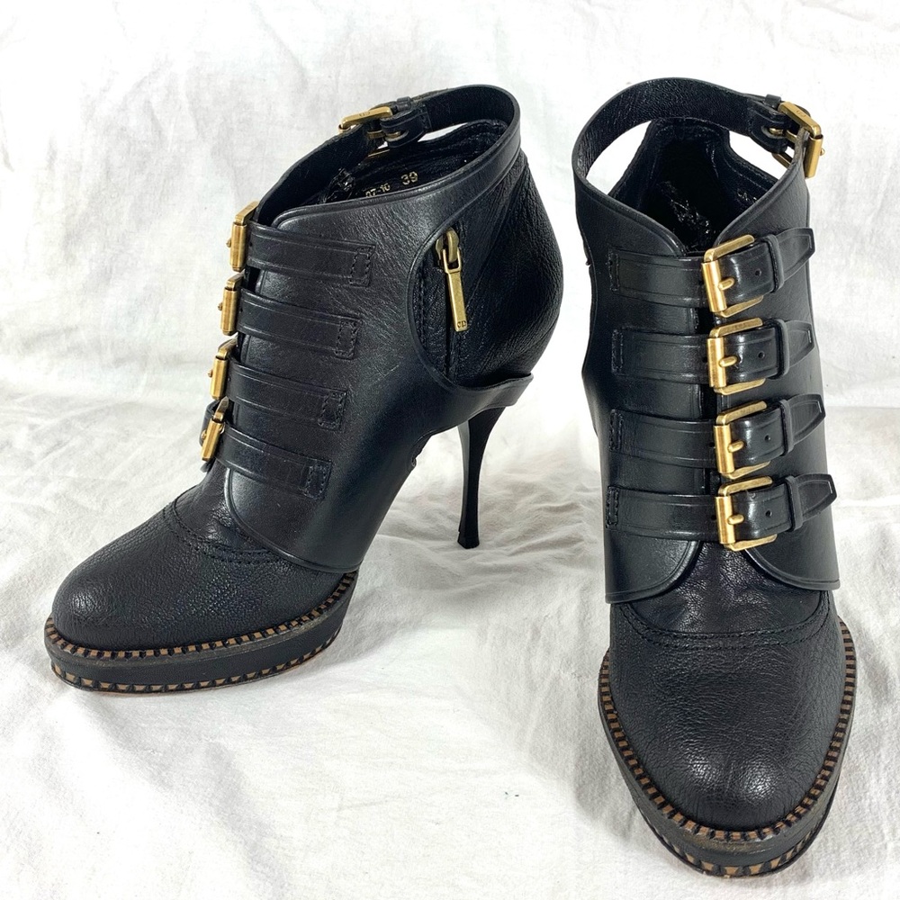 Dior Black Ankle Boots with Gold Buckles